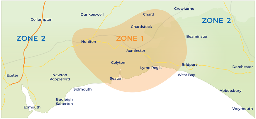 Axe Skip Hire Devon - Zones Map